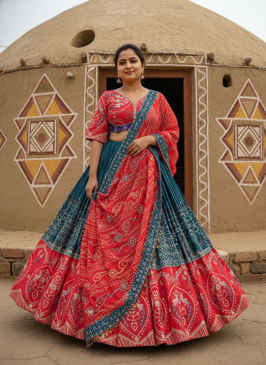 Navratri Special Heavy Muslin Cotton Chaniya Choli with Real Mirror Work