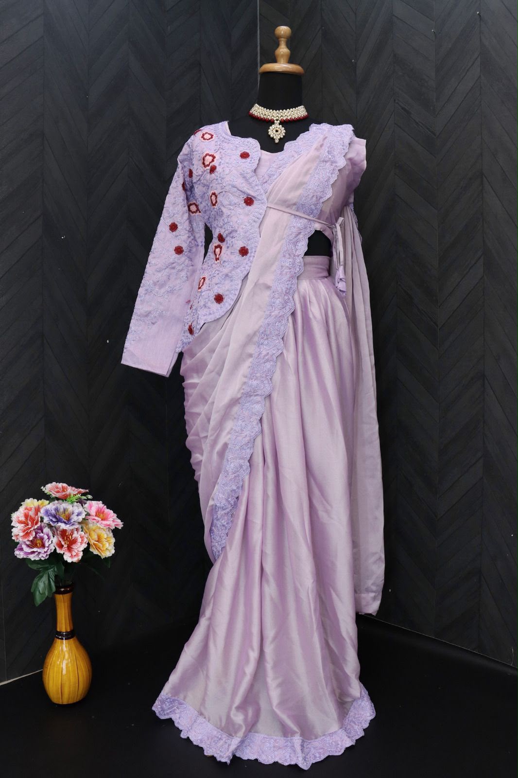 Ready to Wear Party Wear Saree with Embroidered Koti & Fully Stitched Blouse
