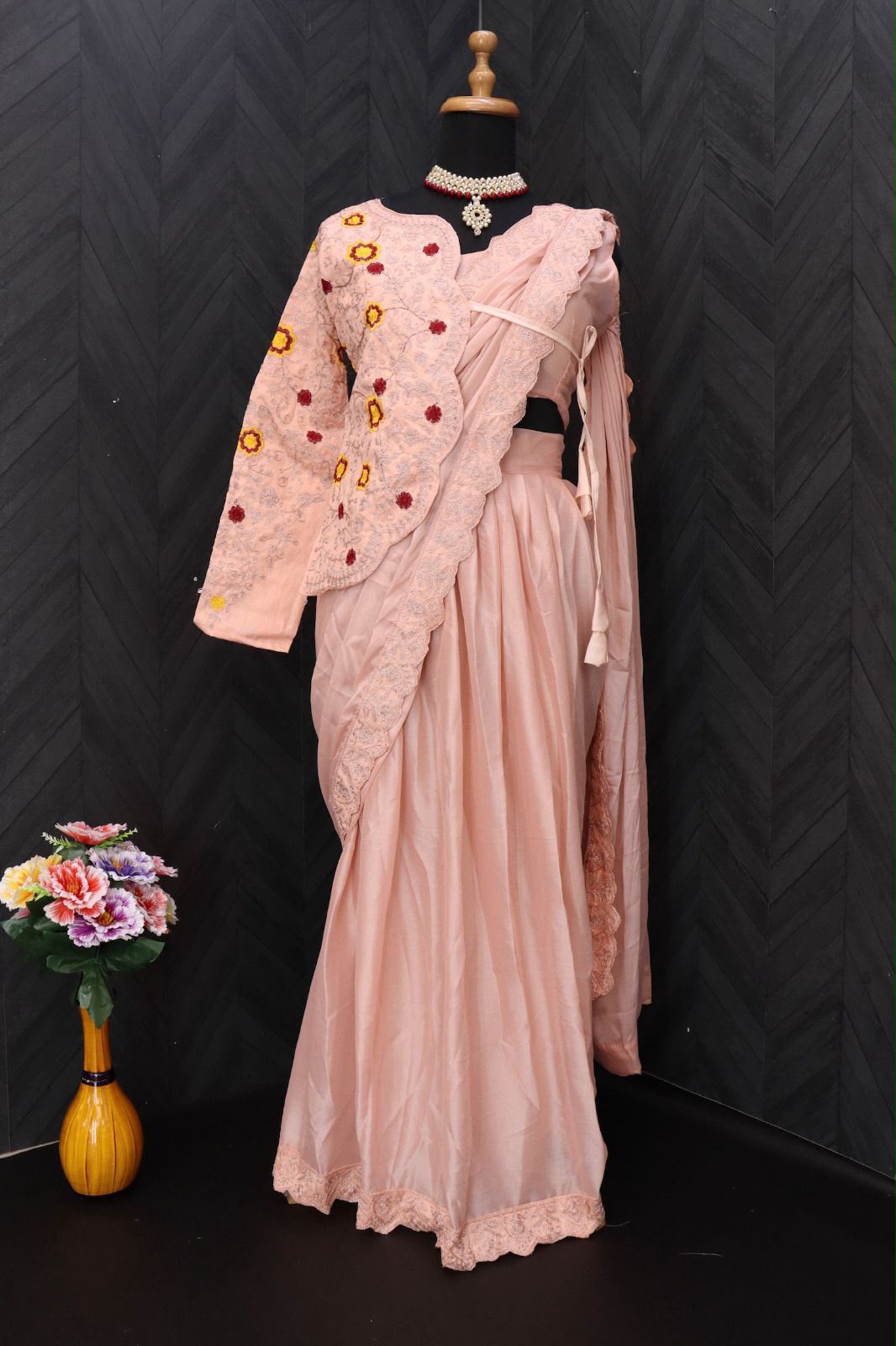 Ready to Wear Party Wear Saree with Embroidered Koti & Fully Stitched Blouse
